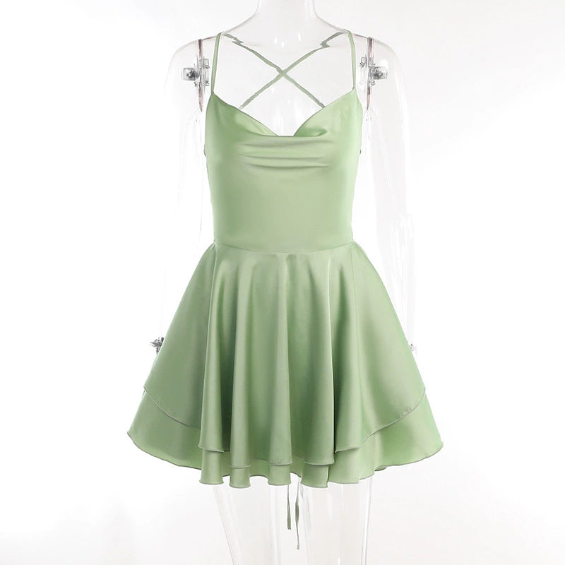 Layered Satin Backless Dress