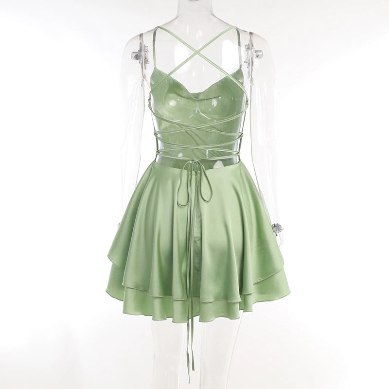 Layered Satin Backless Dress