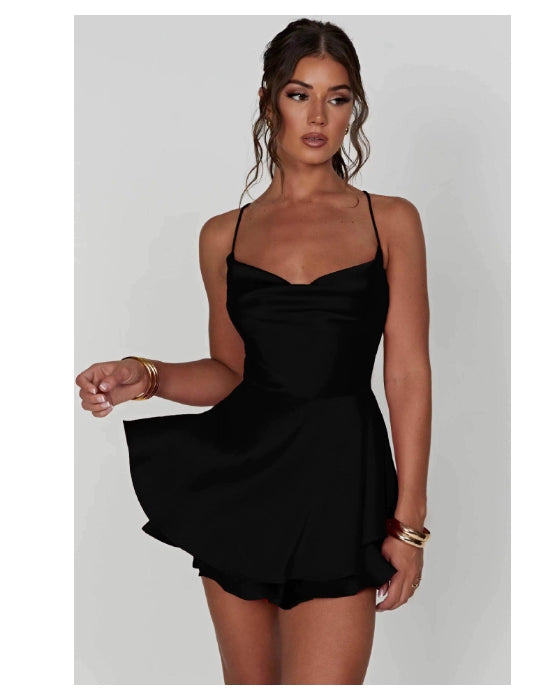 Layered Satin Backless Dress