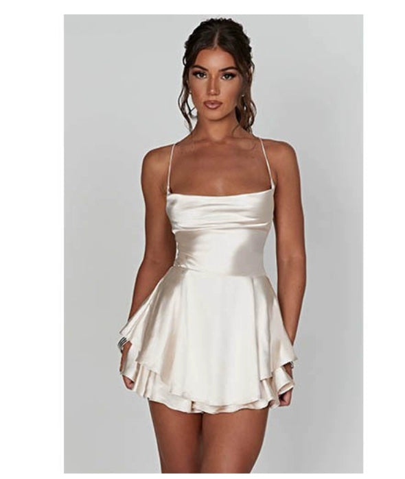 Layered Satin Backless Dress