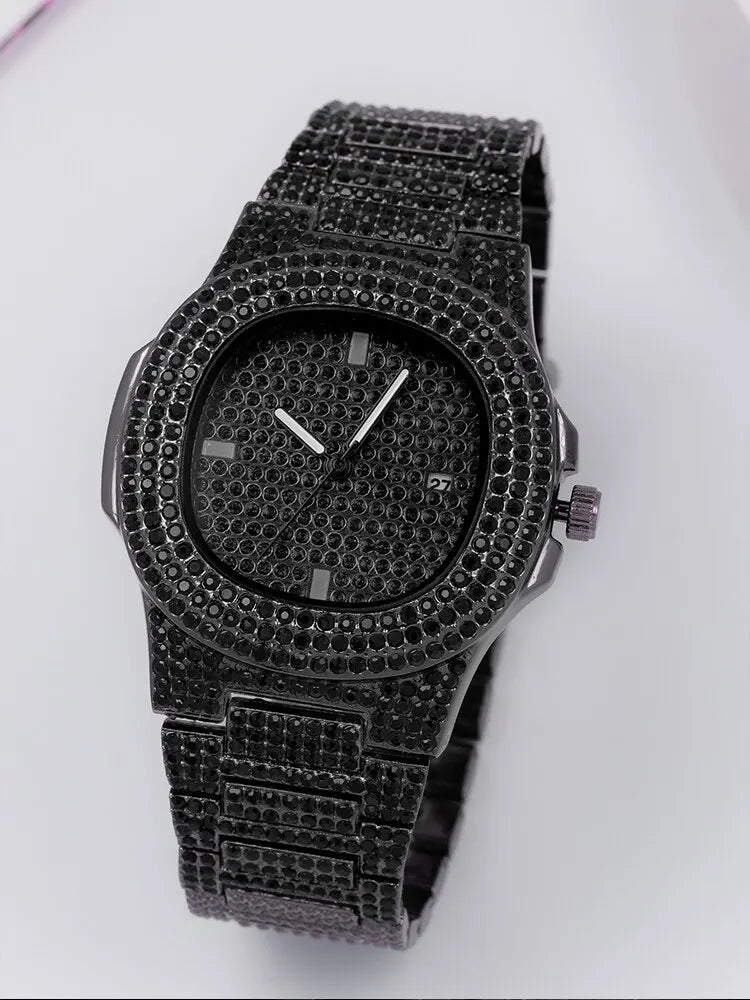 Full Diamond Black Steel Watch