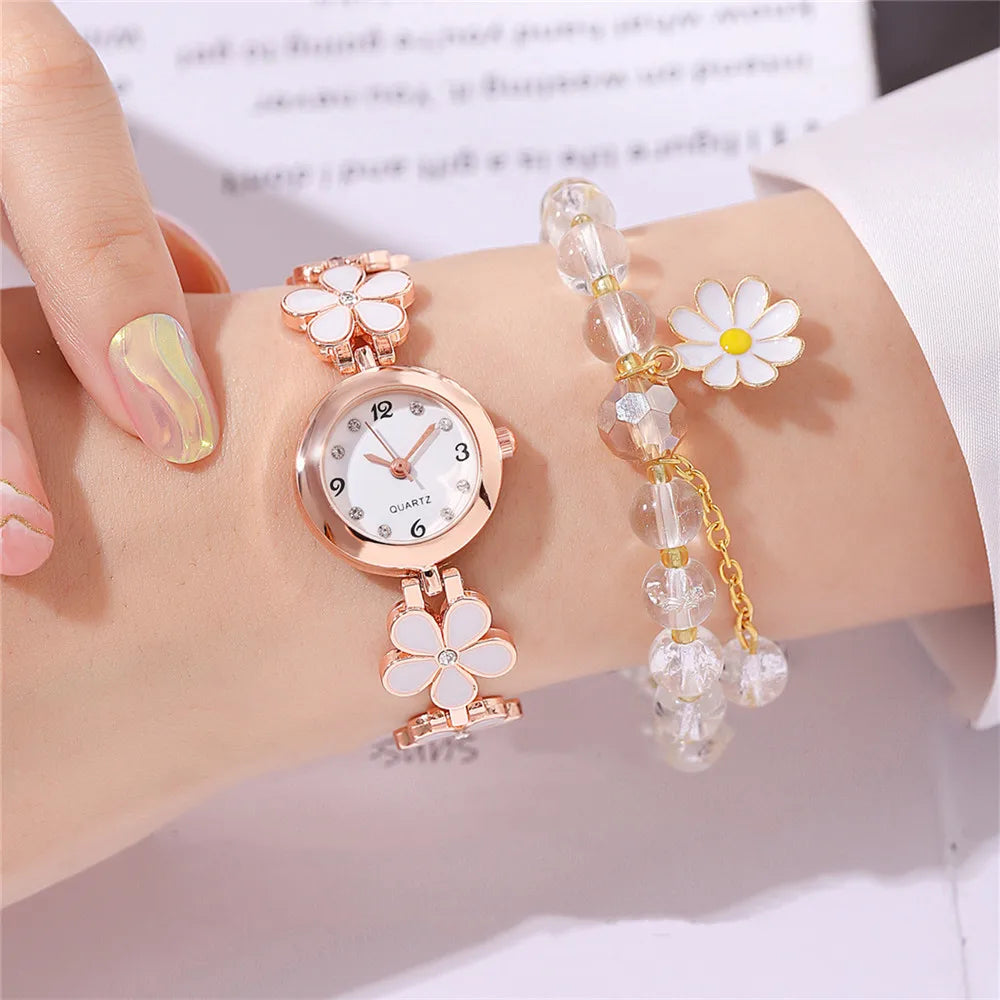 Floral Rhinestone Bracelet Watch