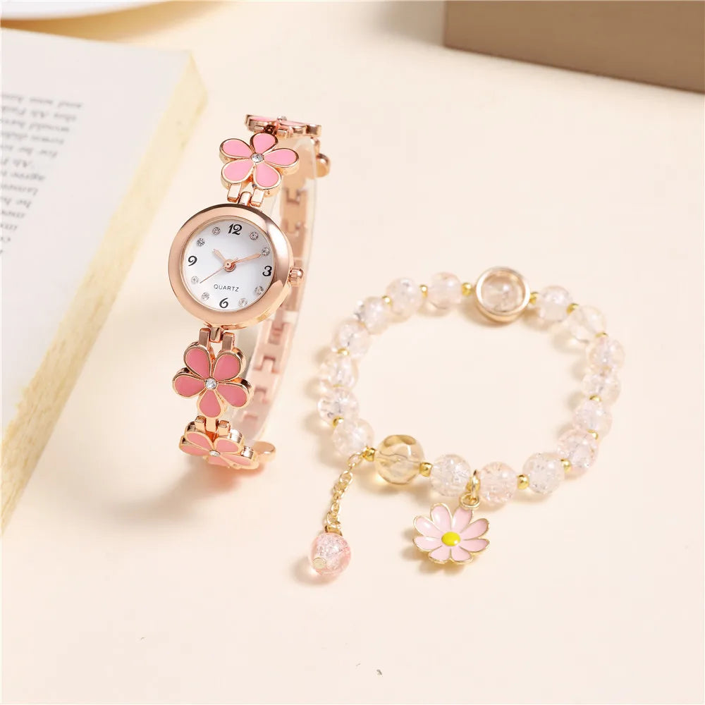 Floral Rhinestone Bracelet Watch