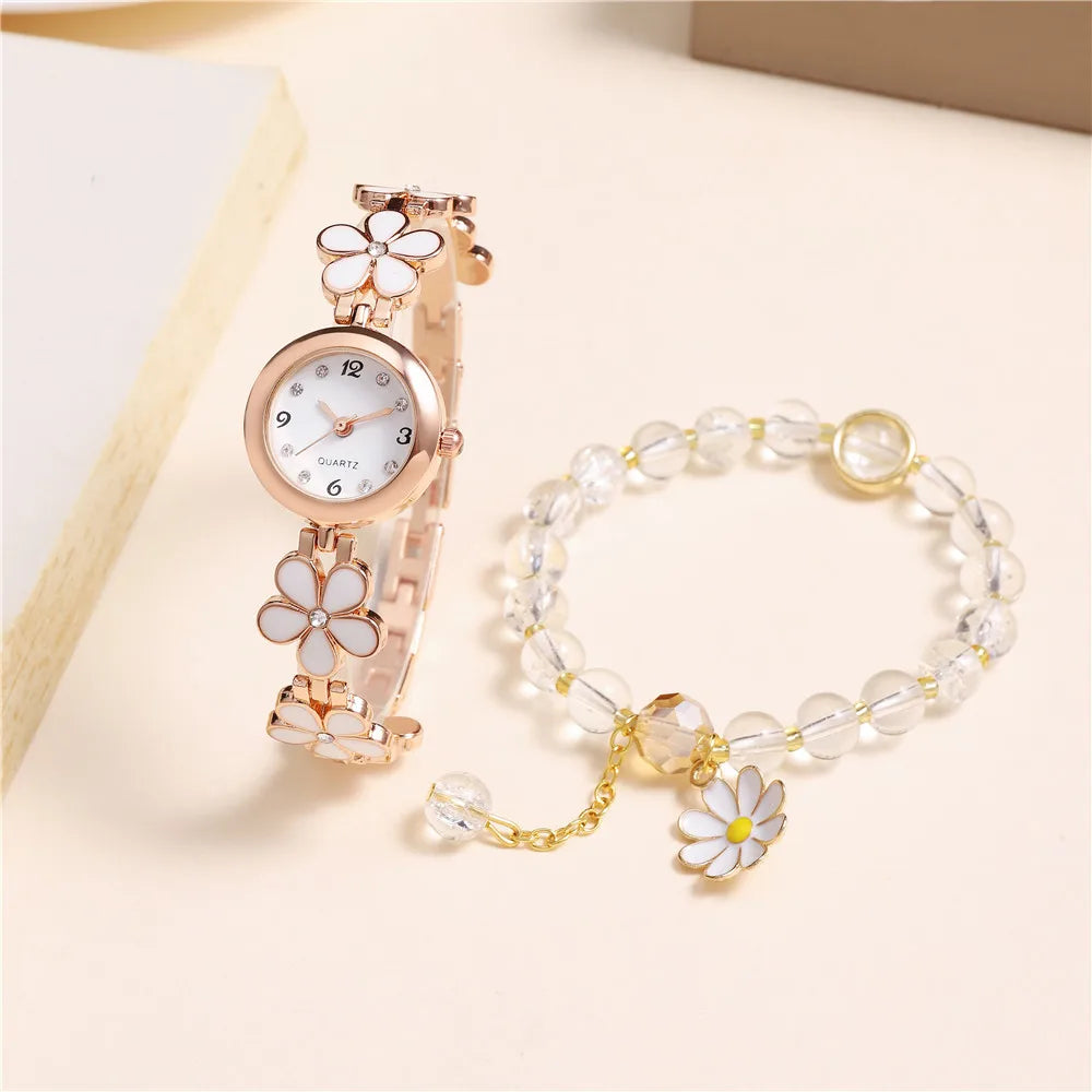 Floral Rhinestone Bracelet Watch