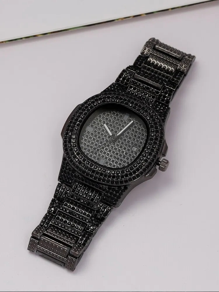 Full Diamond Black Steel Watch