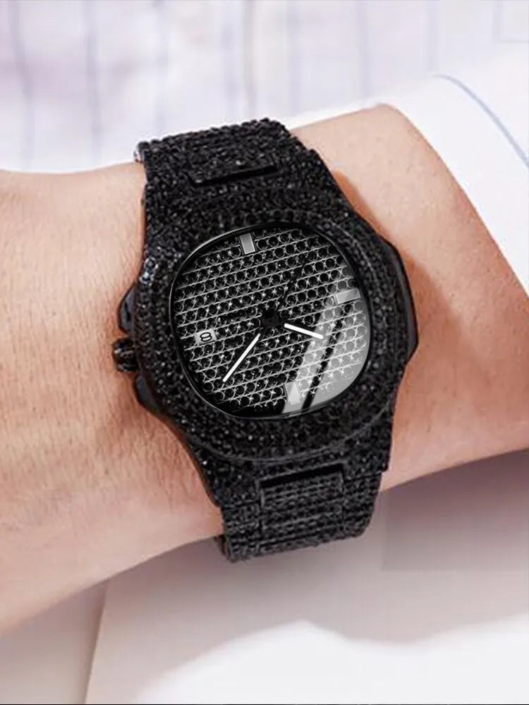 Full Diamond Black Steel Watch