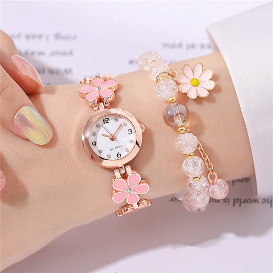 Floral Rhinestone Bracelet Watch