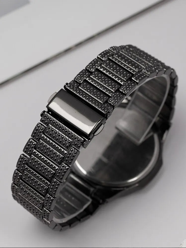Full Diamond Black Steel Watch