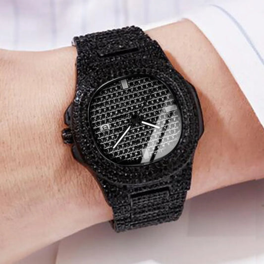 Full Diamond Black Steel Watch