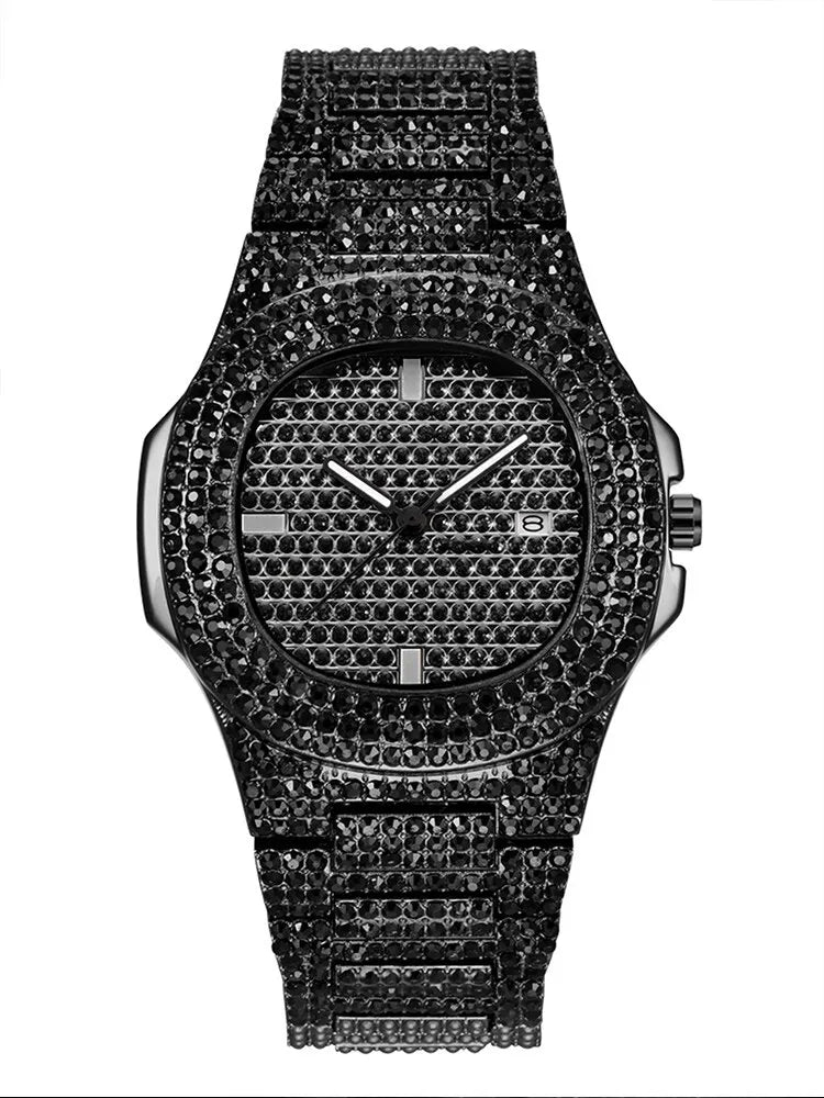 Full Diamond Black Steel Watch