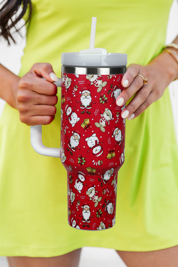 Fiery Red Christmas Print Handled Stainless Steel Tumblers 40oz