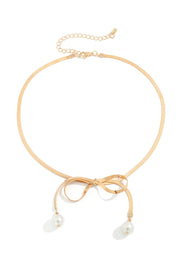 Gold Pearly Bow Plated Collarbone Necklace