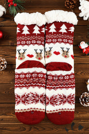 Fiery Red Cartoon Santa Claus Christmas Fleece Socks