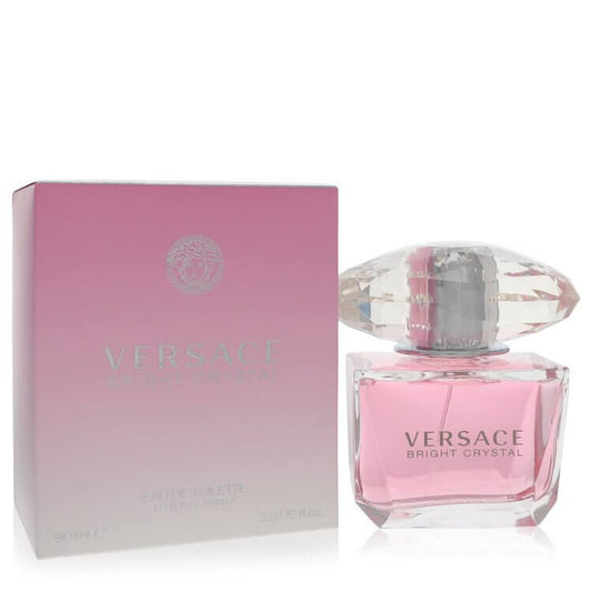 Versace Bright Crystal Eau De Toilette Spray 3 oz with pink packaging, perfect for daytime floral fragrance.