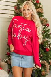 Fiery Red Christmas Santa Baby Tinsel Graphic Sweatshirt