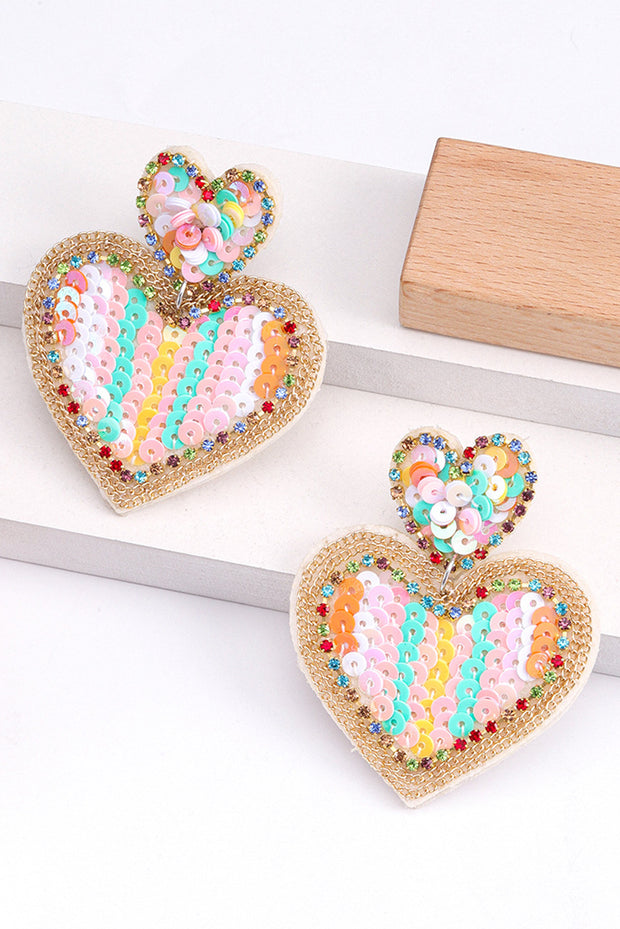 Pink Colorful Sequined Hearts Valentines Fashion Earrings