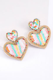 Pink Colorful Sequined Hearts Valentines Fashion Earrings