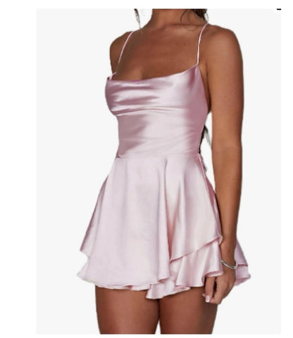 Layered Satin Backless Dress