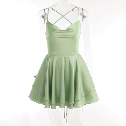 Layered Satin Backless Dress