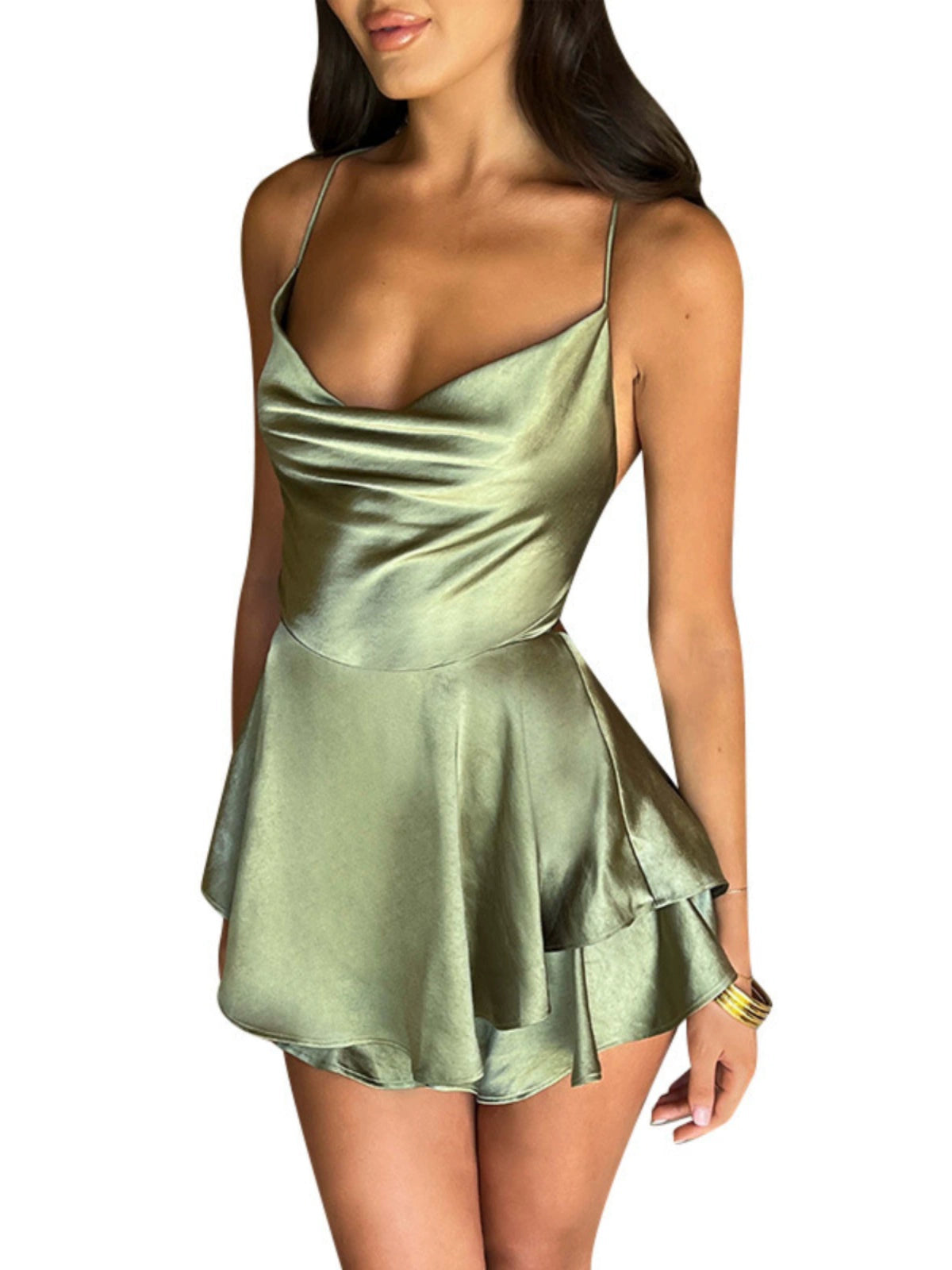 Lace-Up Satin Swing Dress