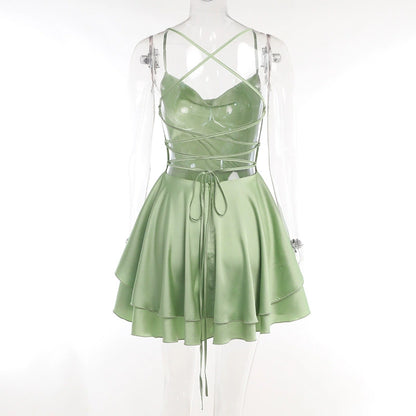 Layered Satin Backless Dress