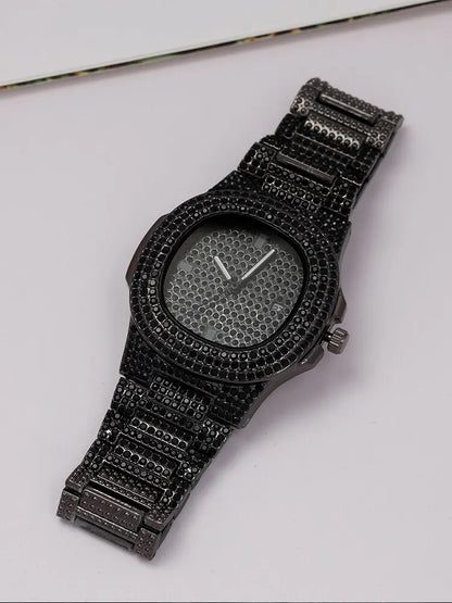 Full Diamond Black Steel Watch