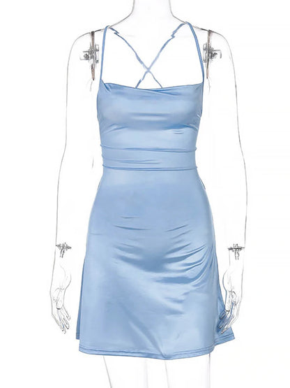 Lace-Up Satin Mini Dress