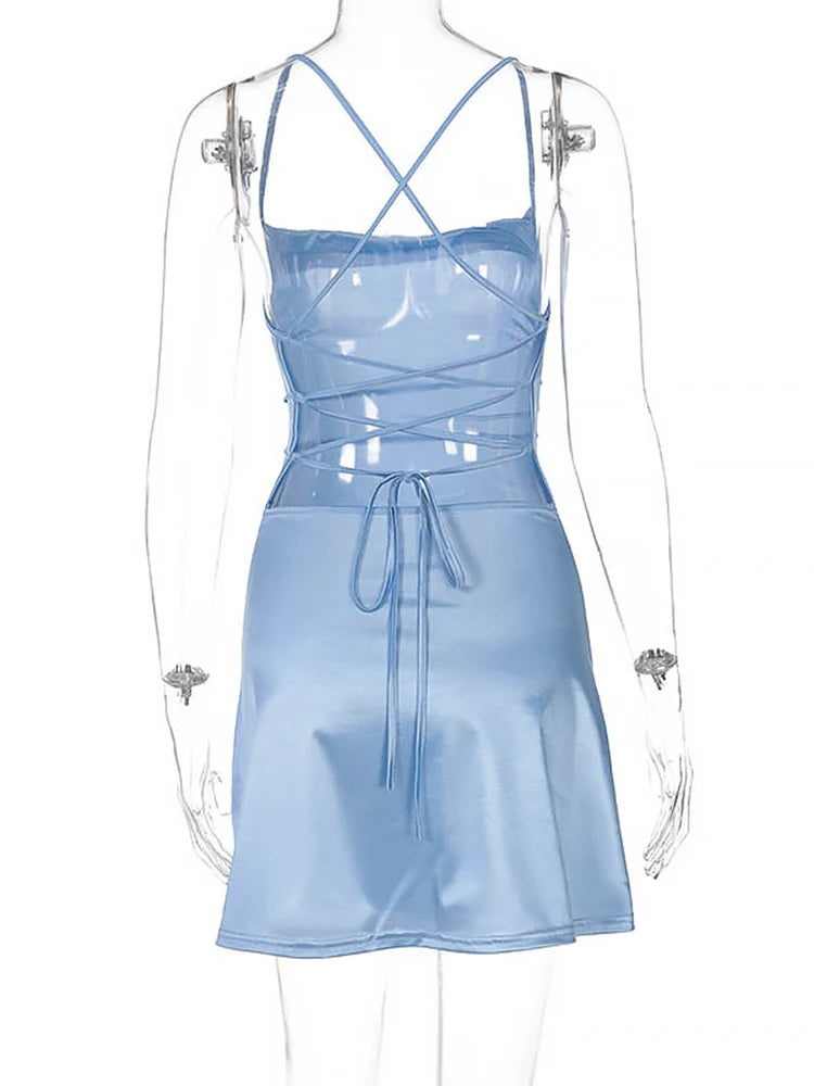 Lace-Up Satin Mini Dress