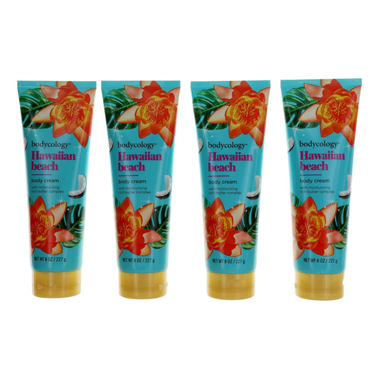 Hawaiian Beach by Bodycology,4 Pack 8 oz Moisturizing Body Cream for Women