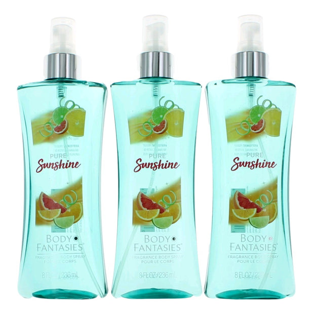 Pure Sunshine by Body Fantasies, 3 Pack 8 oz Fragrance Body Spray for Women