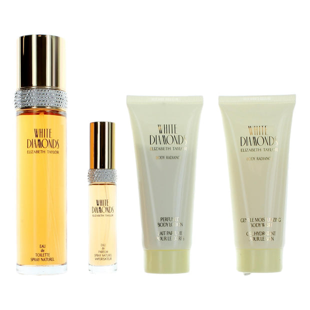 White Diamonds by Elizabeth Taylor, 4 Piece Gift Set for Women with Body Wash