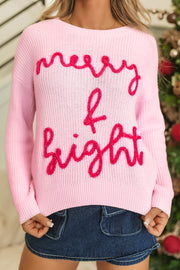 Pink Merry & Bright Pop Up Letter Waffle Knit Sweater