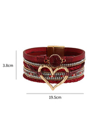 Fiery Red Valentine Rhinestone Heart Layered Bracelet